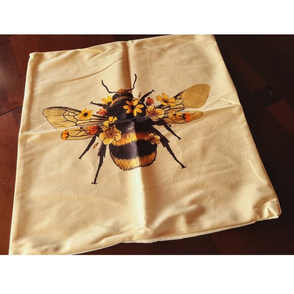 Flower Accent Pillow Cover Soft Decorative Throw Case Floral Honey Bee Decor 18" - Picture 9 of 12